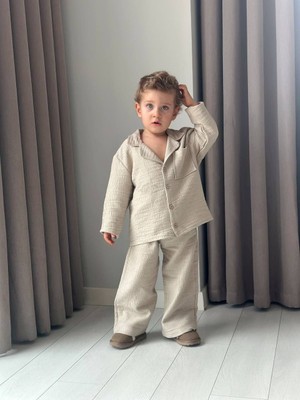 Yiğit Butik Erkek Çocuk Müslin Gömlek Yaka Alt Üst Takım