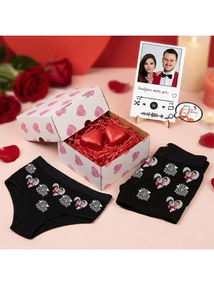 Texkid Sevgililer Günü Kişiye Özel Kalpli Hediye Kutusu Çiftlere Özel Romantik Set Fotoğraflı & Şarkı Linkli