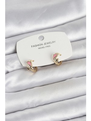 Aesco Pembe Yunus Balığı Model Gold Renk Pirinç Çocuk Küpe