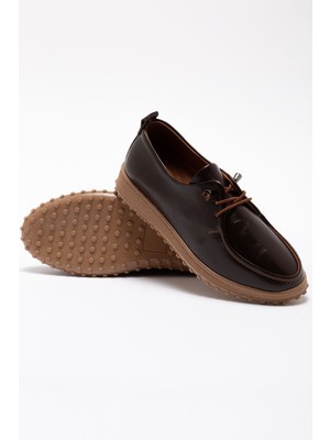 Shemard Kadın Kahve Hakiki Deri Bağcıklı Ortopedik Babet