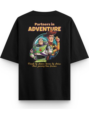 Overoz Toy Story Sırt Baskılı Yarı Oversize Unisex Siyah Tshirt 1391