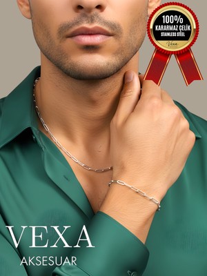 Vexa Aksesuar Kararmaz Ithal Çelik Ataç Model Zincir Kolye & Bileklik Set – Özel Kutulu, Hediyeli Ürün
