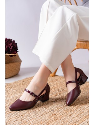 Shemard Cedric Bordo Cilt - Crocodile Detaylı Alçak Topuklu Kadın Ayakkabı