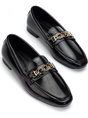 Shemard Kadın Siyah Parlak Cilt Tokalı Babet