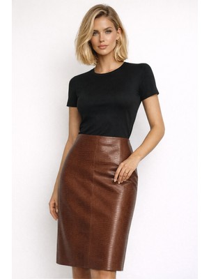 Kahverengi Elara Kroko Desenli Hakiki Deri Kalem Etek