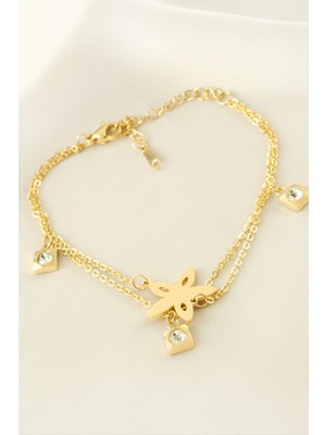 Bijuteri Net Çiçek Taşlı Çelik Bileklik