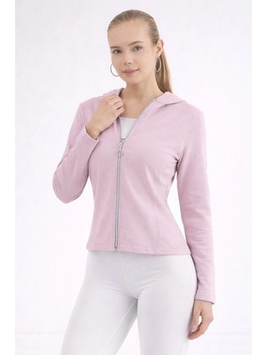 Fancy & Fun Kadın Uzun Kollu Kapüşonlu Fermuarlı Örme 3 Iplik Şardonsuz Sweatshirt