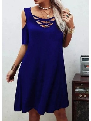 Uslucan Alışveriş Dekolteli Bağcık Detay Viskon Kumaş Elbise