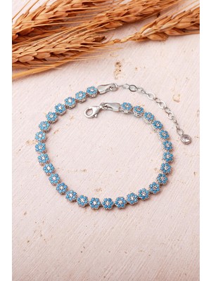 Sümer Telkari 2 Farklı Renk Seçenekli Çiçek Rodyumlu 925 Ayar Gümüş Bileklik 4898