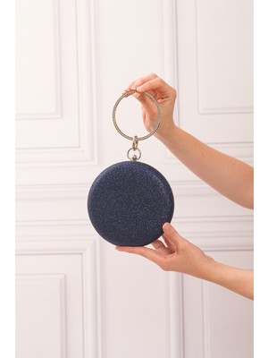 Roza Çanta Kadın Lacivert Simlikum Yuvarlak Abiye Clutch Portföy Çantası