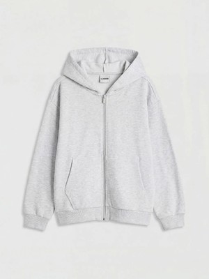 LC Waikiki Gri Kapüşonlu Kalın Kız Çocuk Fermuarlı Sweatshirt  (S6)