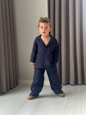 Yiğit Butik Erkek Çocuk Müslin Gömlek Yaka Alt Üst Takım