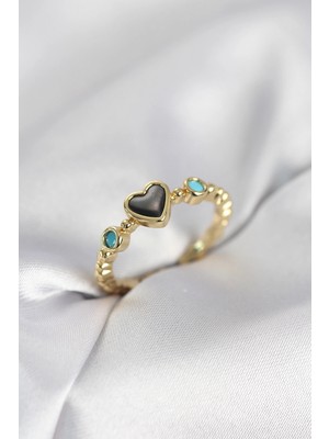 Aesco Gold Renk Hematit Taşlı Kadın Yüzük