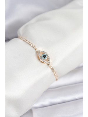 Similar Göz Model Zirkon Taşlı Gold Renk Asansörlü Su Yolu Bileklik - TJ-BB8242