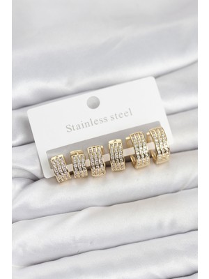 Similar 316L Çelik Zirkon Taşlı Gold Halka Küpe Seti - TJ-BKP11518