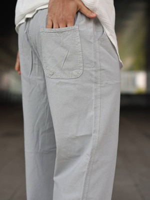 Kastrioti Baggy Geniş Paça Beli Bağcıklı ve Lastikli Keten Pantolon