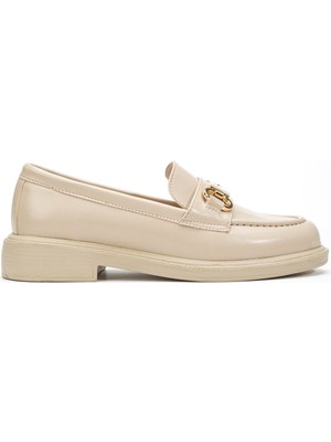 Shemard Kadın Bej Rugan Tokalı Loafer Ayakkabı