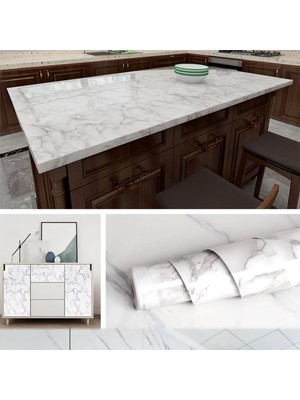 Calperia Beyaz Mermer Desenli Yapışkanlı Tezgah Folyosu 3 mt x 60 cm