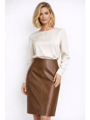 Haki Elara Kroko Desenli Hakiki Deri Kalem Etek