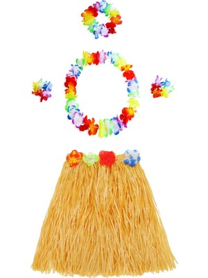 Aesco Hawaii Kolye Etek Taç ve Bileklik Seti Turuncu