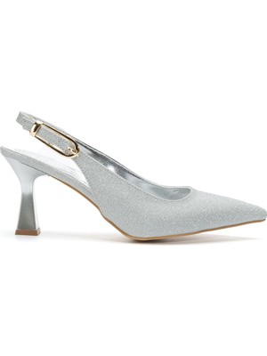 Shemard Kadın Gümüş Simli Arka Açık Sivri Ince Topuklu Ayakkabı