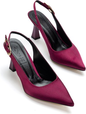 Shemard Kadın Bordo Saten Arka Açık Sivri Ince Topuklu Ayakkabı