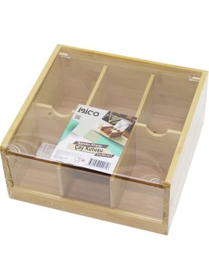 Ahşap Bambu 6 Bölmeli  Poşet Çay Kutusu Mika Plastik Kapak  21X20X10CM (5508) ARLSTRTCH-RSG32