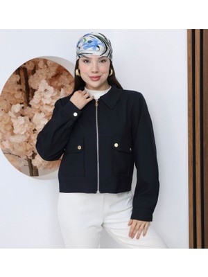 My Lunessa Zr Cepli Kısa Bomber Lacivert Kumaş Ceket