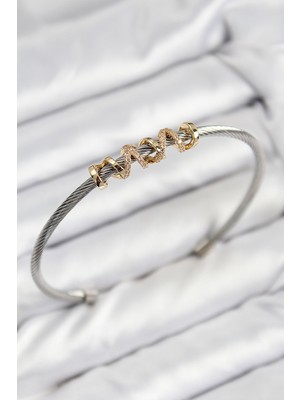 Similar 316L Çelik Zirkon Taşlı Model Gold ve Gümüş Renk Kadın Bileklik - TJ-BB7777