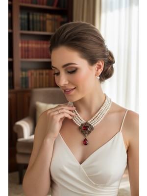 Fayra Accessories Kristal Taşlı Inci Kolye