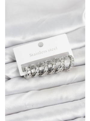 Similar 316L Çelik Gümüş Renk Su Yolu Halka Küpe Seti - TJ-BKP11523