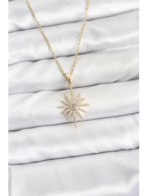 Similar 316L Çelik Zincir Gold Renk Kutup Yıldızı Model Zirkon Taşlı Kadın Kolye - TJ-BKO10877