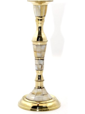 Calperia Tekli Pirinç Sedefli Şamdan