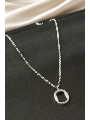 Bijuteri Net Oval Taşlı Çelik Kolye