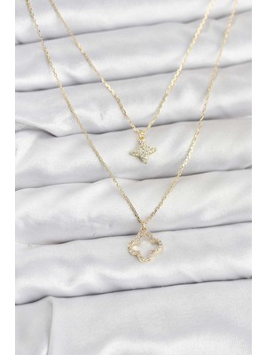 Similar Pirinç Gold Renk Yonca Model 2'li Kadın Kolye - TJ-BKO10801