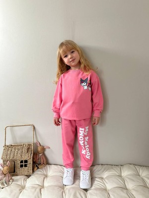 ButumiKids Yeni Sezon Kız Çocuk Karakter Baskılı Likralı Pamuk Kumaş Alt Üst Takım