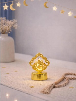 Parti Adresi Ramazan Temalı Allah Yazılı Mini LED Mum Masaüstü Dekoru Gold 7 cm