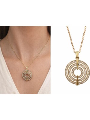 Stainless Steel 316L Çelik Zirkon Taşlı Çoklu Halka Kolye – Güçlü ve Işıltılı Tasarım