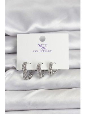 Similar Gümüş Renk Pirinç Zirkon Taşlı Kalpli Kadın Küpe - TJ-BKP11345