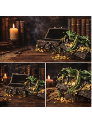 Hediye Fikri Ejderha Hazine Sandığı Dekoratif Kutu – Fantastik Dragon Takı & Mücevher Saklama Kutusu El Boyaması