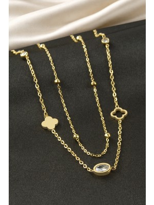 Bijuteri Net Damla Taşlı Çelik Ikili Kolye