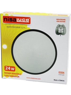 Nisaluce EAMP-106/B 24W Radar Sensörlü Ledli Armatür Beyaz Çerçeve Mekatronik Askı Sistemi