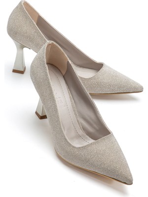 Shemard Kadın Altın Simli Sivri Burun Ince Topuklu Stiletto