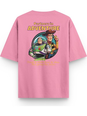 Overoz Toy Story Sırt Baskılı Yarı Oversize Unisex Pembe Tshirt 1391