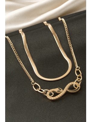 Bijuteri Net Yılan Çelik Ikili Kolye