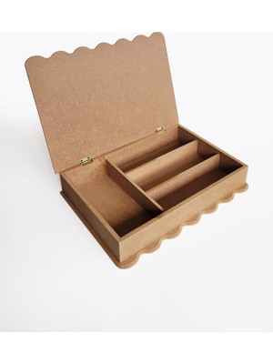 Yegane Concept Ham Mdf, Boyanabilir 4 Bölmeli Kutu, Takı Kutusu, Makyaj Kutusu, Kaşıklık, Organizer