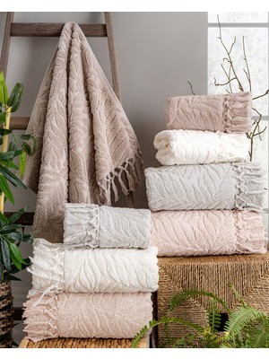 Hazangülü Collection Buldan Üretimi Çeyizlik Lüks Jakarlı Merlin 4'lü Banyo Havlusu I 70X140