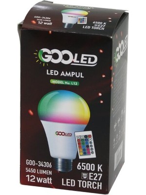 12W Kumandalı Rgb=renkli LED Ampul E27 5450 Lumen 6500K 15000 Saat Ömür (5508) ARLSTRTCH-RSG3256