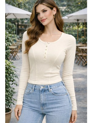 İnce Moda Giyim Kadın Slim Fit Uzun Kollu Basic Crop Bluz