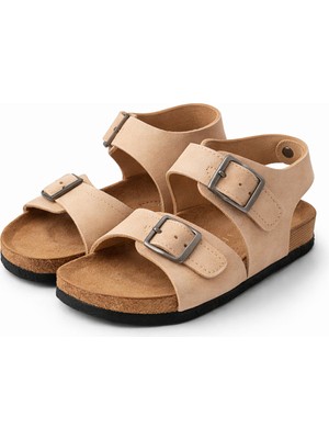 Liarca Ministep Premium Çift Tokalı Kız Çocuk Sandalet Kaymaz Taban – Krem Süet
